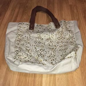 Merona tan canvas gold sequin tote bag